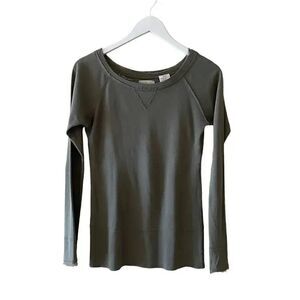 Linq Olive Cotton Modal Lightweight Silk Hem Pullover Long Sleeves Top SZ S